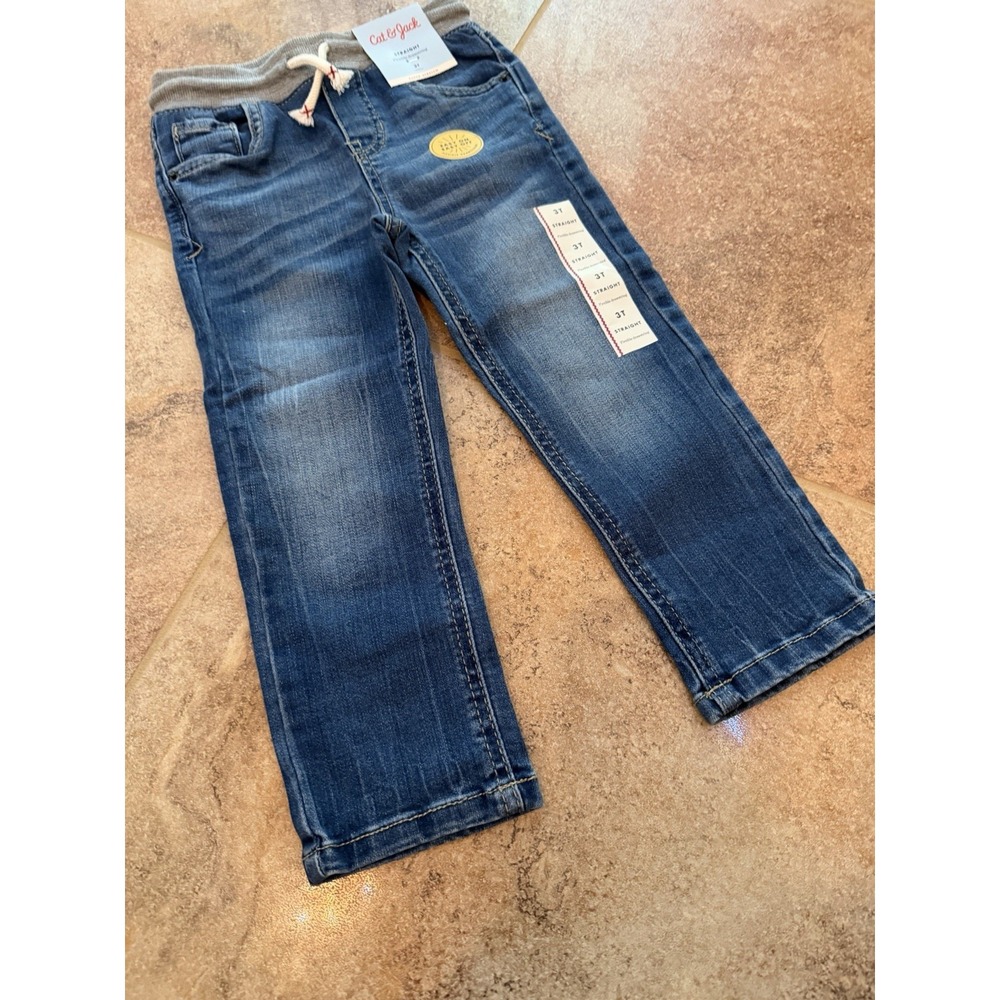 Cat & Jack Boys' Super Stretch Blue Jeans Straight Flexible Drawstring Size 3T - Picture 4 of 5